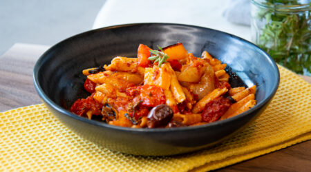 Penne with roasted peppers and tomatoes